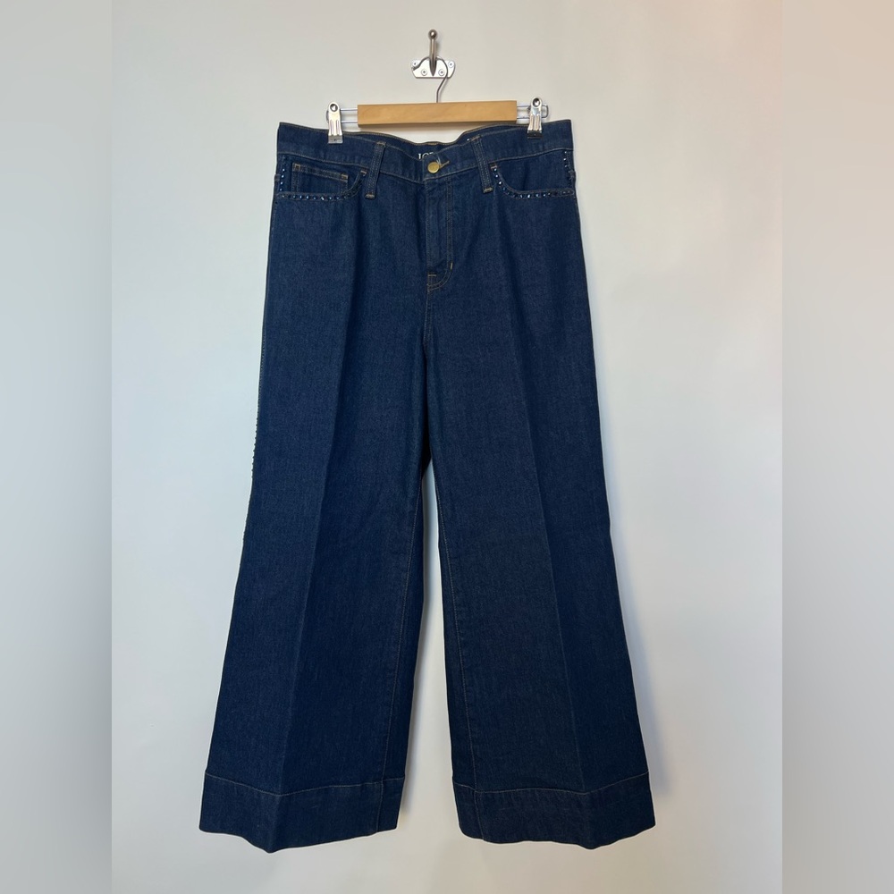 J.Crew ‘96 Embellished Denim Trouser Wide Leg Jeans 31P High Rise Dark Wash - Picture 4 of 16